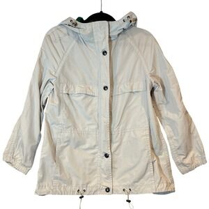 COACH Hooded Raincoat Lightweight‎ Slicker Jacket Sz XS Netural Full Zip Luxury